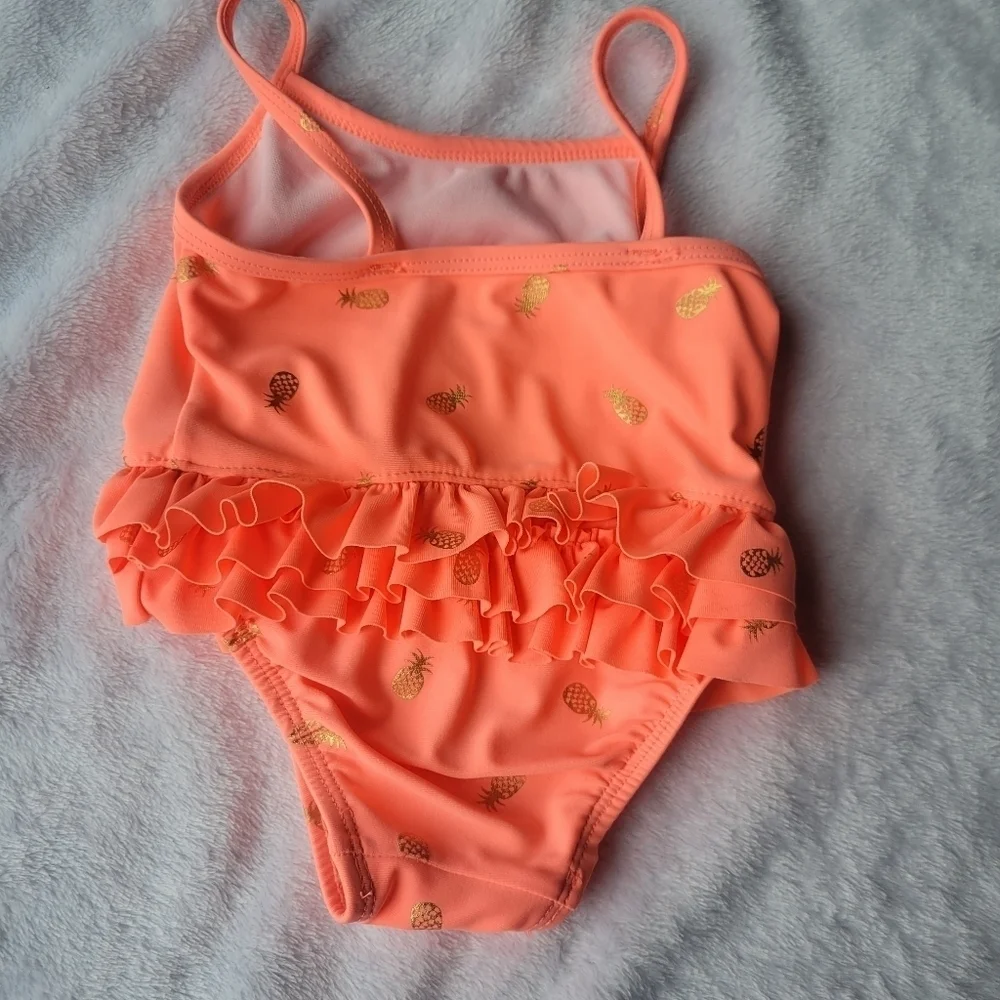 The children's place pineapple one piece ruffle baby swim suit 9-12 months